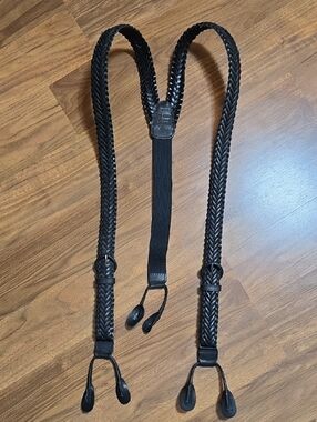 Hunt Club Black Braided Leather Suspenders